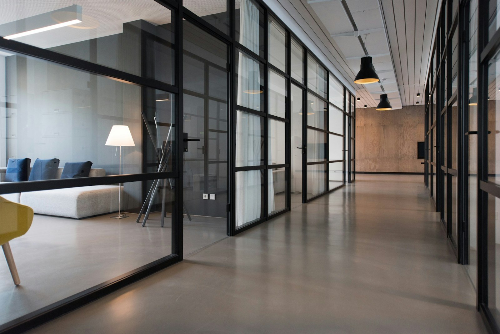 Modern office interior with city views